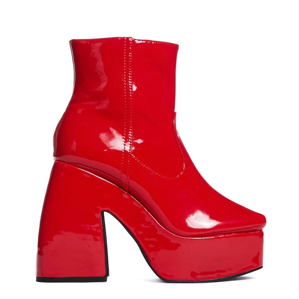 Glossy Red Patent  platform bootie sz 9